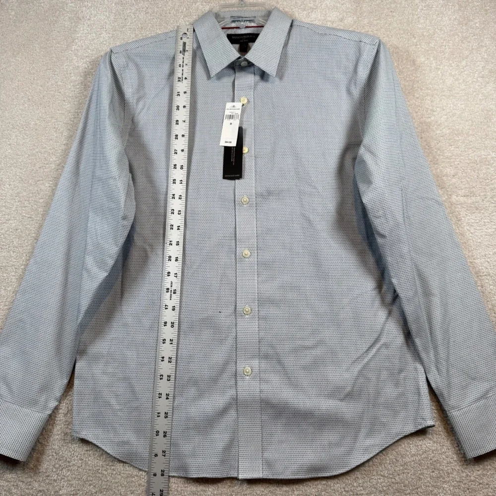 NEW Banana Republic Untucked Shirt Mens Medium Non-Iron Micro-Grid Button Down